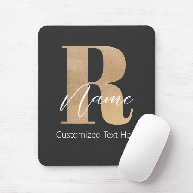 Modern Monogrammed Initial R & Name Personalised Mouse Mat (With Mouse)