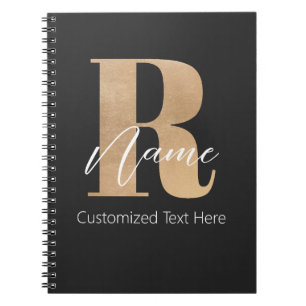 Modern Monogrammed Initial R & Name Personalised Notebook