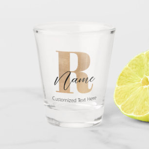 Modern Monogrammed Initial R & Name Personalised Shot Glass