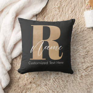 Modern Monogrammed Initial R & Name Personalized Cushion