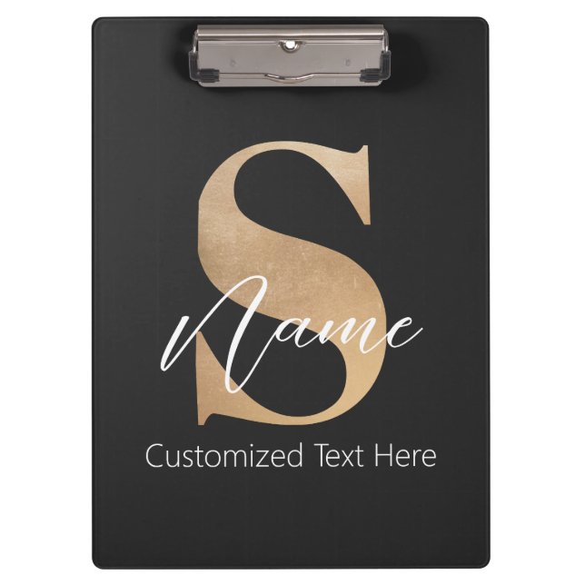 Modern Monogrammed Initial S & Name Personalised Clipboard (Front)