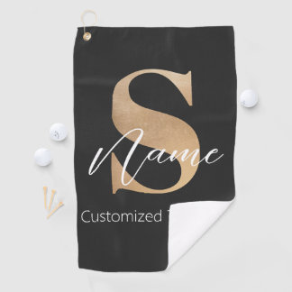 Modern Monogrammed Initial S & Name Personalised Golf Towel