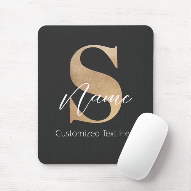 Modern Monogrammed Initial S & Name Personalised Mouse Mat (With Mouse)