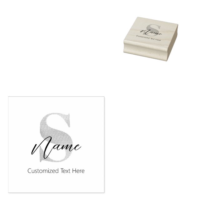 Modern Monogrammed Initial S & Name Personalised Rubber Stamp (Stamped)