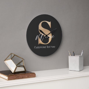 Modern Monogrammed Initial S & Name Personalized Large Clock