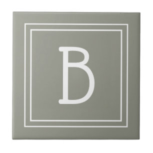 Modern Monogrammed Initial Sage Green White Simple Tile