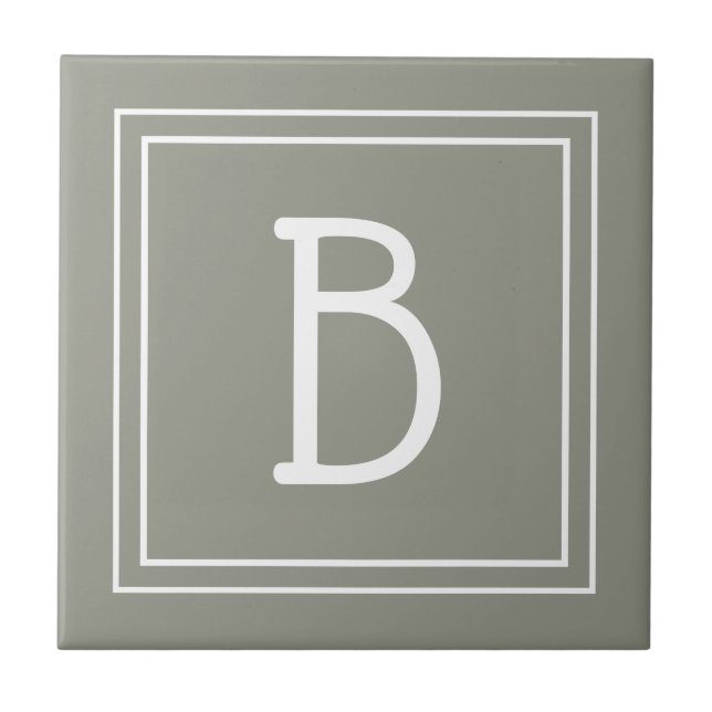 Modern Monogrammed Initial Sage Green White Simple Tile (Front)