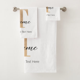 Modern Monogrammed Initial T & Name Personalised Bath Towel Set