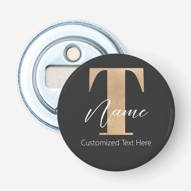 Modern Monogrammed Initial T & Name Personalised Bottle Opener (Front)