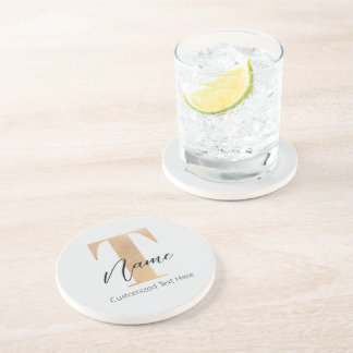 Modern Monogrammed Initial T & Name Personalised Coaster