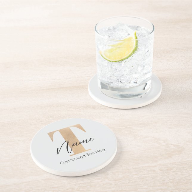 Modern Monogrammed Initial T & Name Personalised Coaster (Side)
