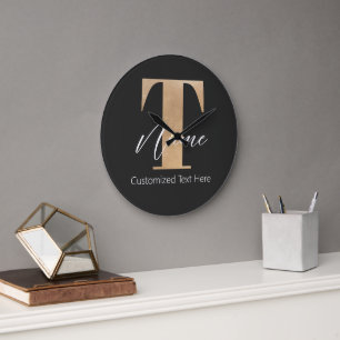 Modern Monogrammed Initial T & Name Personalised Large Clock