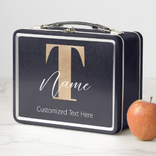 Modern Monogrammed Initial T & Name Personalised Metal Lunch Box