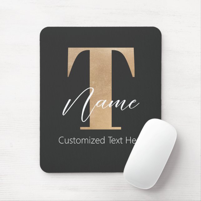 Modern Monogrammed Initial T & Name Personalised Mouse Mat (With Mouse)