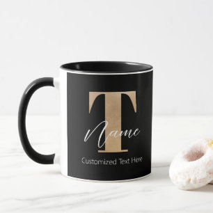 Modern Monogrammed Initial T & Name Personalised Mug