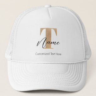 Modern Monogrammed Initial T & Name Personalised Trucker Hat