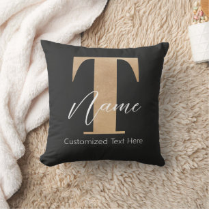 Modern Monogrammed Initial T & Name Personalized Cushion