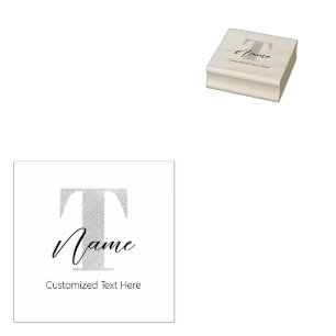 Modern Monogrammed Initial T & Name Personalized Rubber Stamp