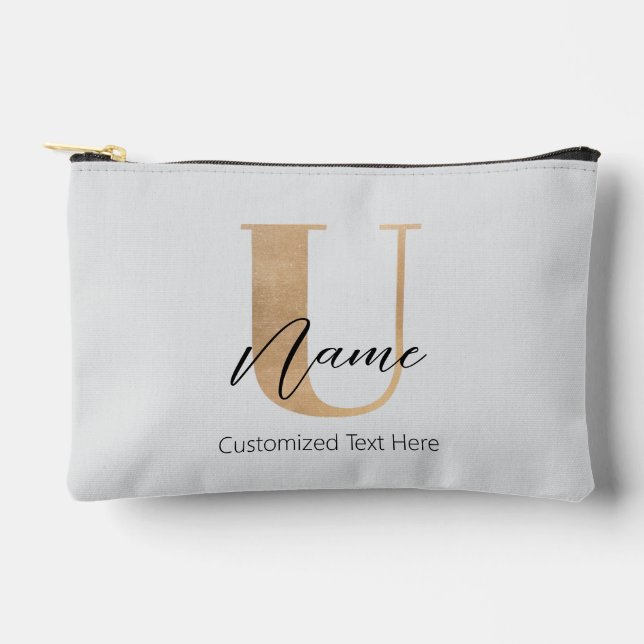 Modern Monogrammed Initial U & Name Personalised Accessory Pouch (Front)
