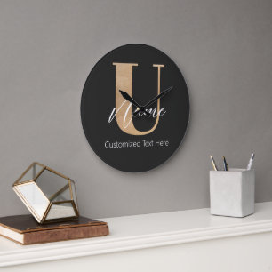 Modern Monogrammed Initial U & Name Personalised Large Clock