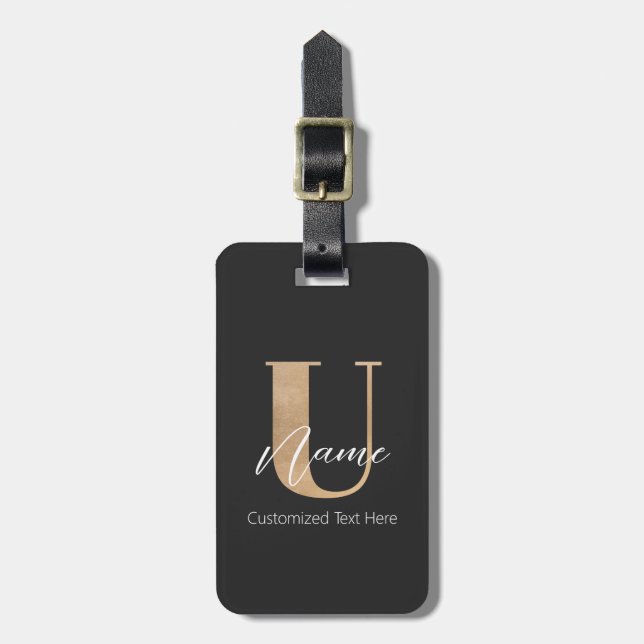 Modern Monogrammed Initial U & Name Personalised Luggage Tag (Front Vertical)