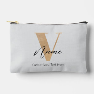 Modern Monogrammed Initial V & Name Personalized Accessory Pouch