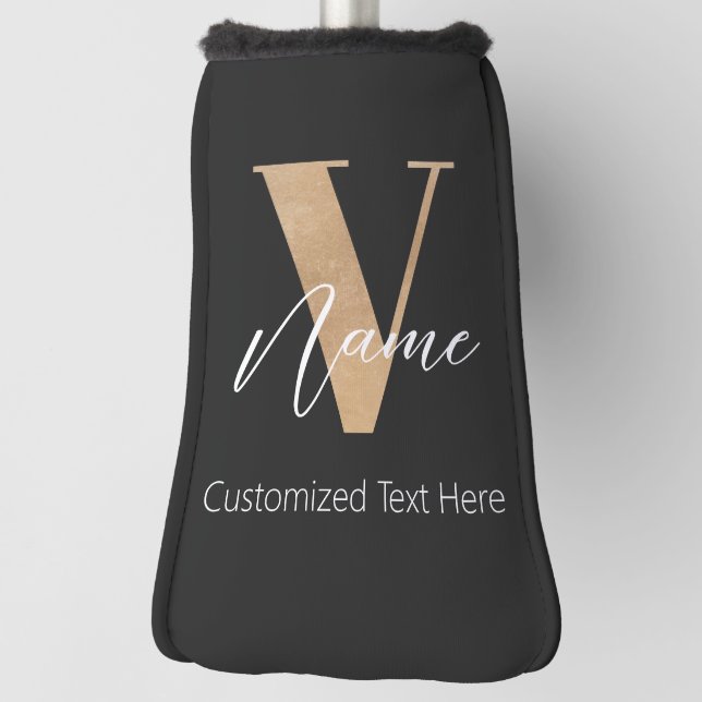 Modern Monogrammed Initial V & Name Personalized Golf Head Cover (Rotate 90)
