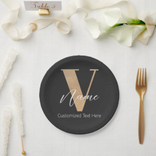 Modern Monogrammed Initial V & Name Personalized Paper Plate