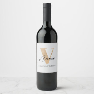 Modern Monogrammed Initial V & Name Personalized Wine Label
