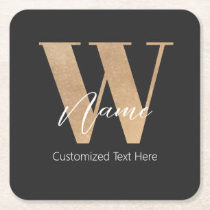 Modern Monogrammed Initial W & Name Personalized Square Paper Coaster