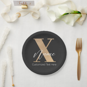Modern Monogrammed Initial X & Name Personalized Paper Plate