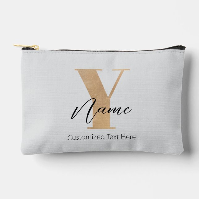 Modern Monogrammed Initial Y & Name Personalized Accessory Pouch (Front)