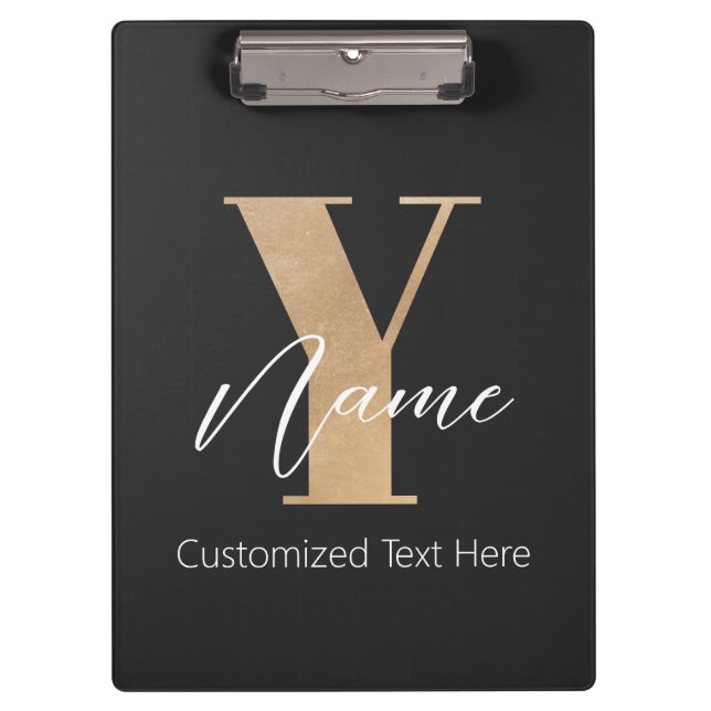 Modern Monogrammed Initial Y & Name Personalized Clipboard (Front)