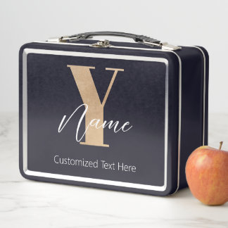 Modern Monogrammed Initial Y & Name Personalized Metal Lunch Box