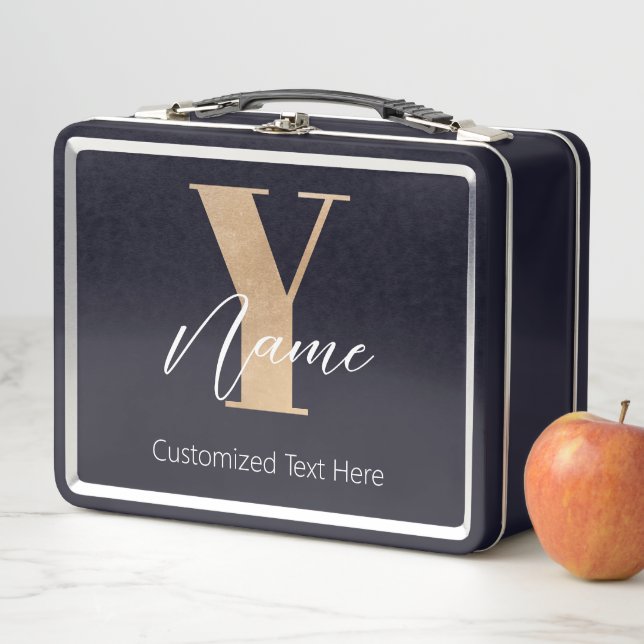 Modern Monogrammed Initial Y & Name Personalized Metal Lunch Box (In Situ)