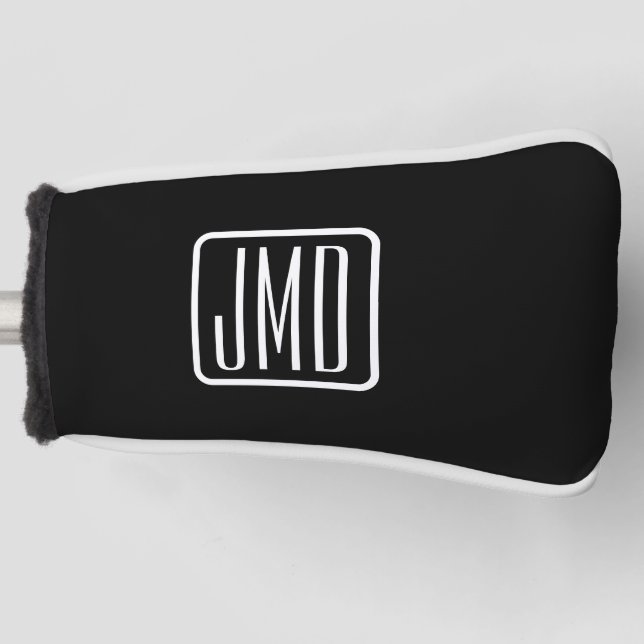 Modern Monogrammed Initials | Black & White Golf Head Cover (Front)