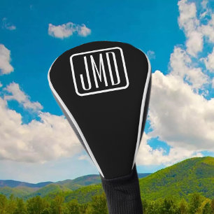 Modern Monogrammed Initials   Black & White Golf Head Cover
