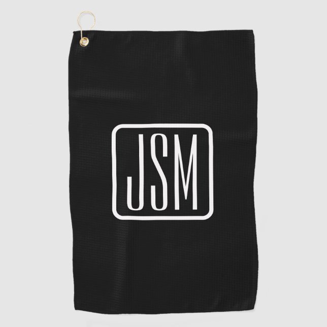 Modern Monogrammed Initials | Black & White Golf Towel (Front)