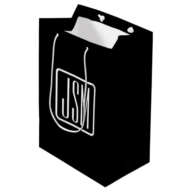 Modern Monogrammed Initials | Black & White Medium Gift Bag (Front Angled)