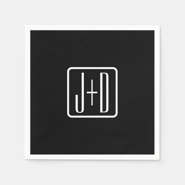 Modern Monogrammed Initials | Black & White Napkin (Front)