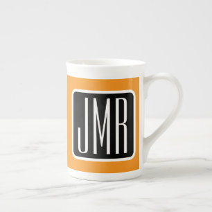 Modern Monogrammed Initials   Black White & Orange Bone China Mug
