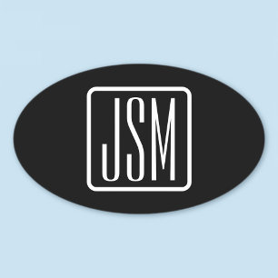 Modern Monogrammed Initials Black & White Oval Sticker