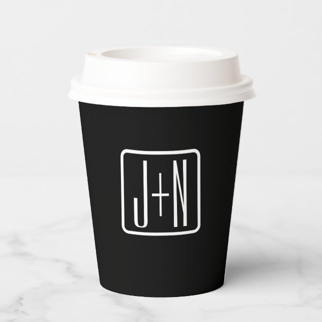 Modern Monogrammed Initials | Black & White Paper Cups (Back)