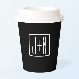 Modern Monogrammed Initials Black & White Paper Cups