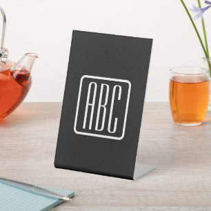 Modern Monogrammed Initials   Black & White Pedestal Sign
