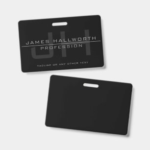 Modern Monogrammed Initials (or other text) Grey ID Badge