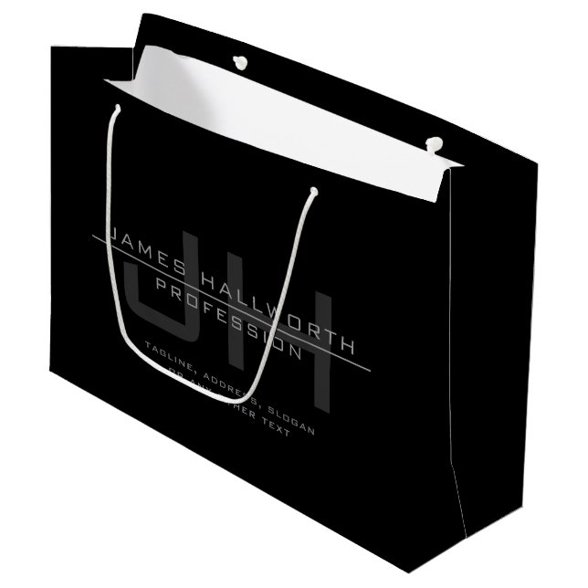 Modern Monogrammed Initials (or other text) Grey Large Gift Bag (Front Angled)