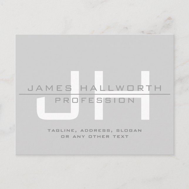 Modern Monogrammed Initials (or other text) Grey Postcard (Front)