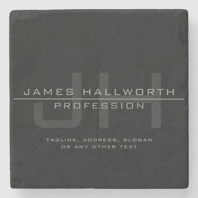 Modern Monogrammed Initials (or other text) Grey Stone Coaster (Front)