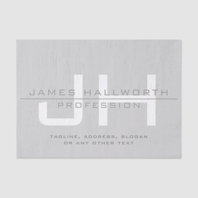 Modern Monogrammed Initials (or other text) Grey Tissue Paper (Front)